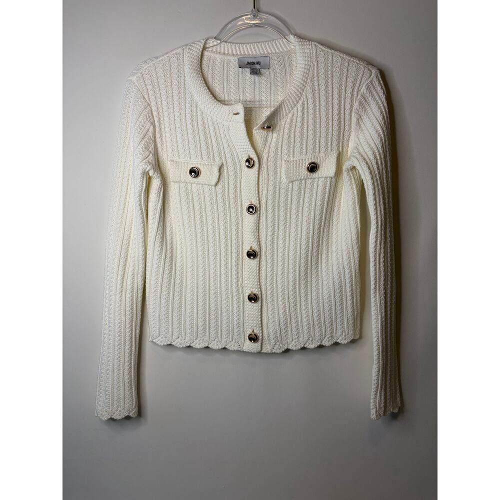Jason Wu Cotton Pointelle Crop Cardigan Ivory Size XS